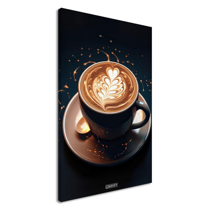 Traumhafter Cappuccino mit einer Herzform auf einer Leinwand