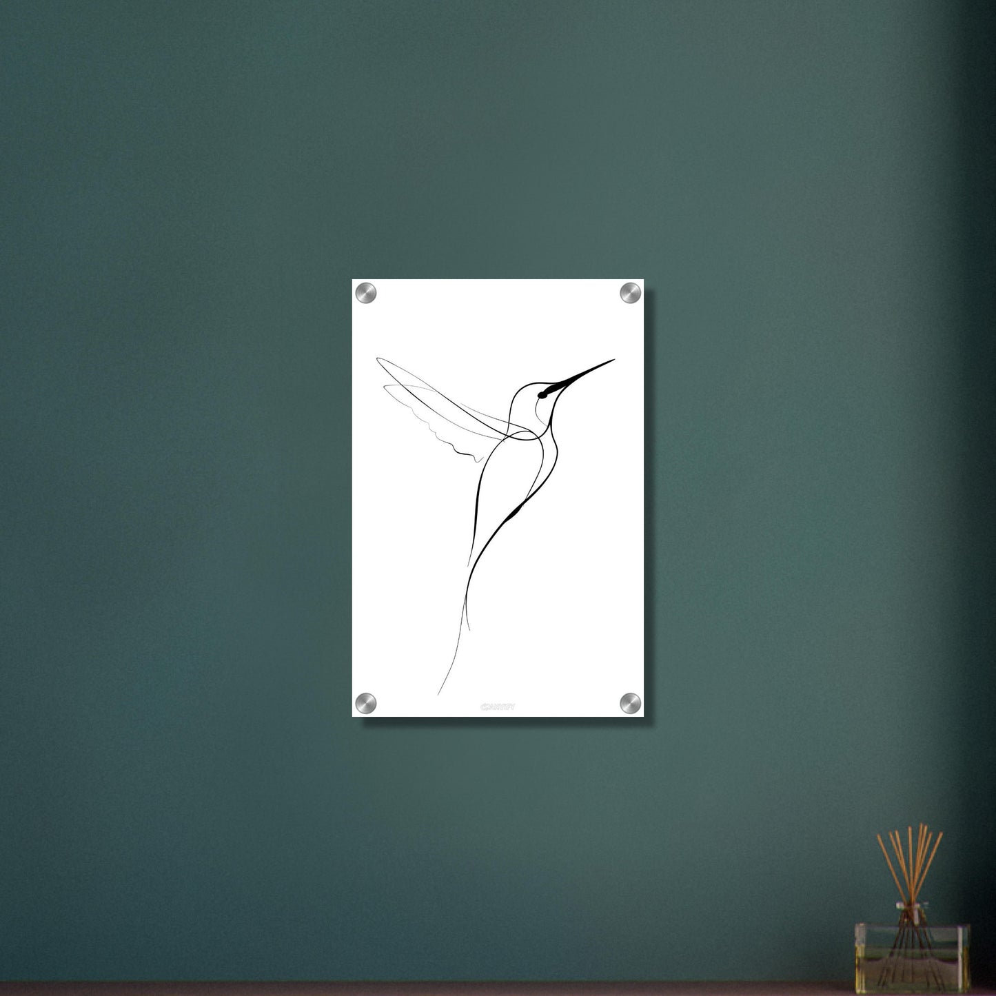 Kolibri gezeichnet mit einer Linie auf einem Acrylbild