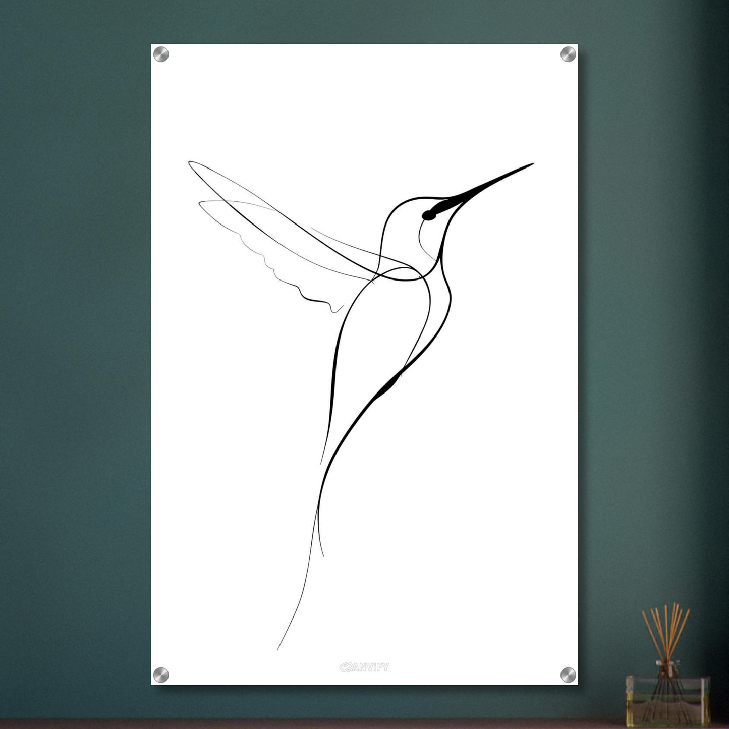 Kolibri gezeichnet mit einer Linie auf einem Acrylbild