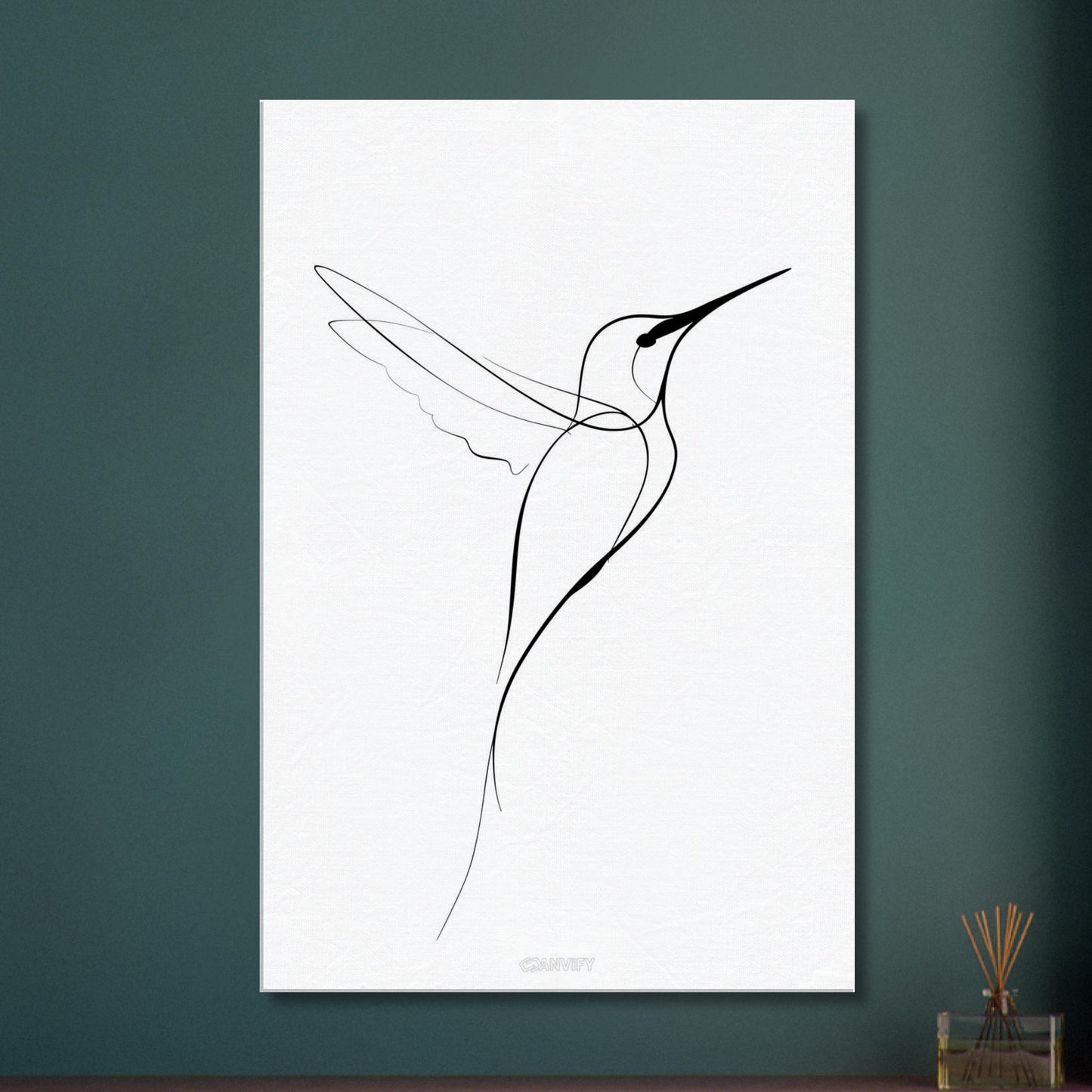 Kolibri gezeichnet mit einer Linie auf einer Leinwand