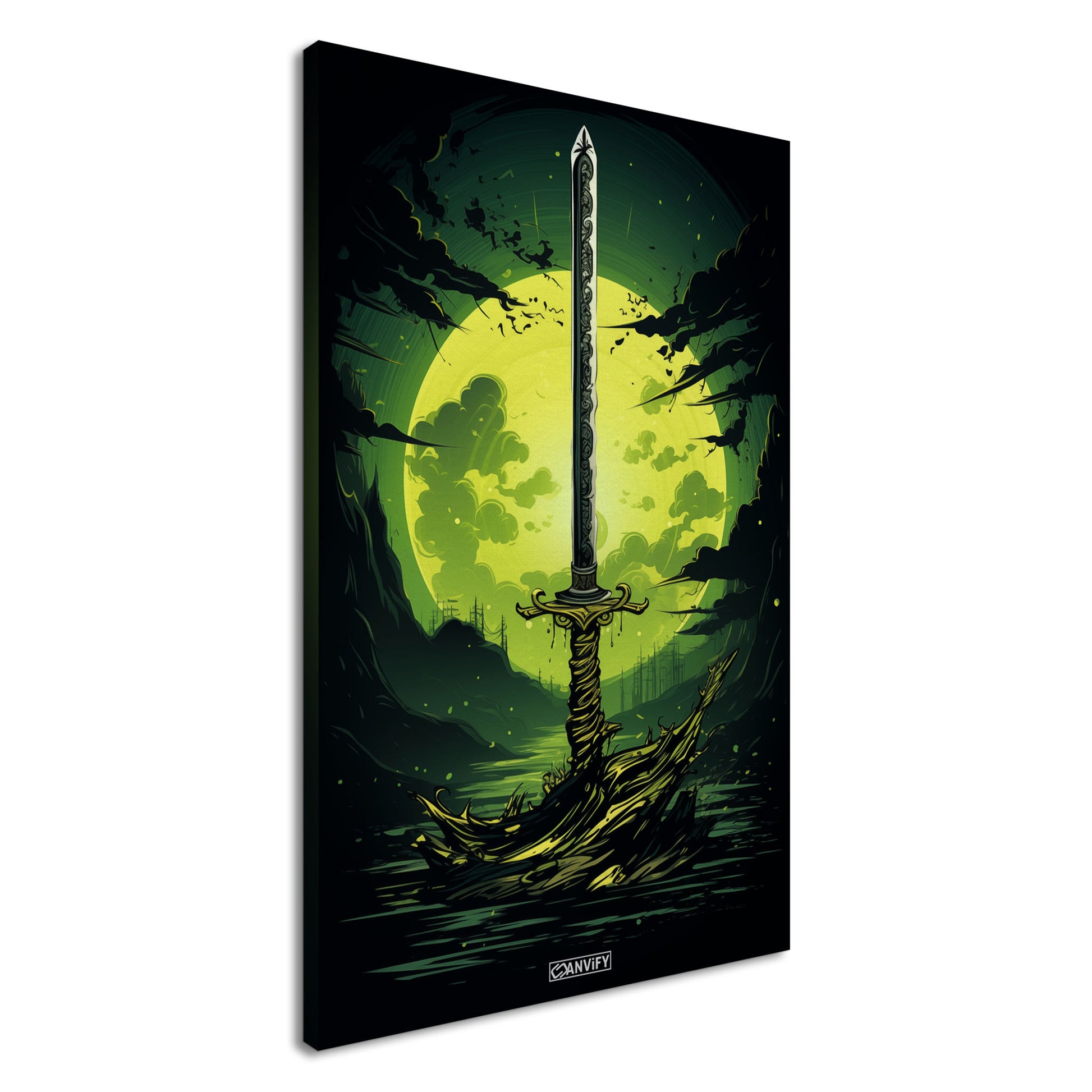 Giftiges Jade Katana Schwert auf einer Leinwand