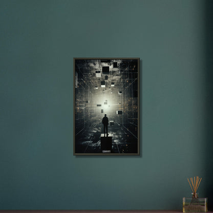 Mensch gefangen in der fünften Dimension auf einem Poster im Metallrahmen