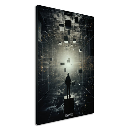 Mensch gefangen in der fünften Dimension auf einer Leinwand