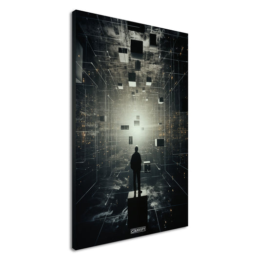 Mensch gefangen in der fünften Dimension auf einer Leinwand