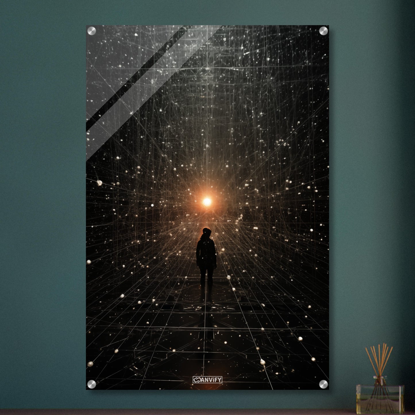 Mensch im künstlichen neuronalen Netzwerk auf einem Acrylbild