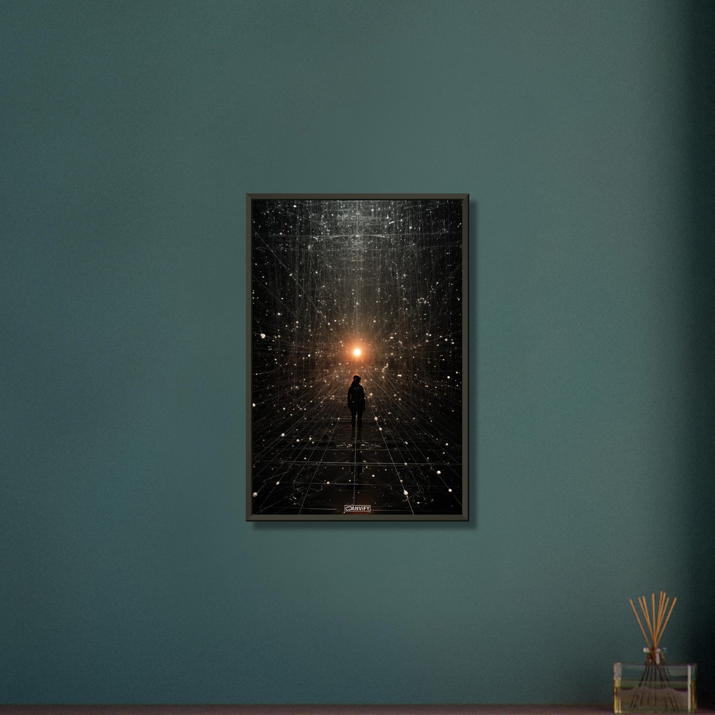 Mensch im künstlichen neuronalen Netzwerk auf einem Poster im Metallrahmen