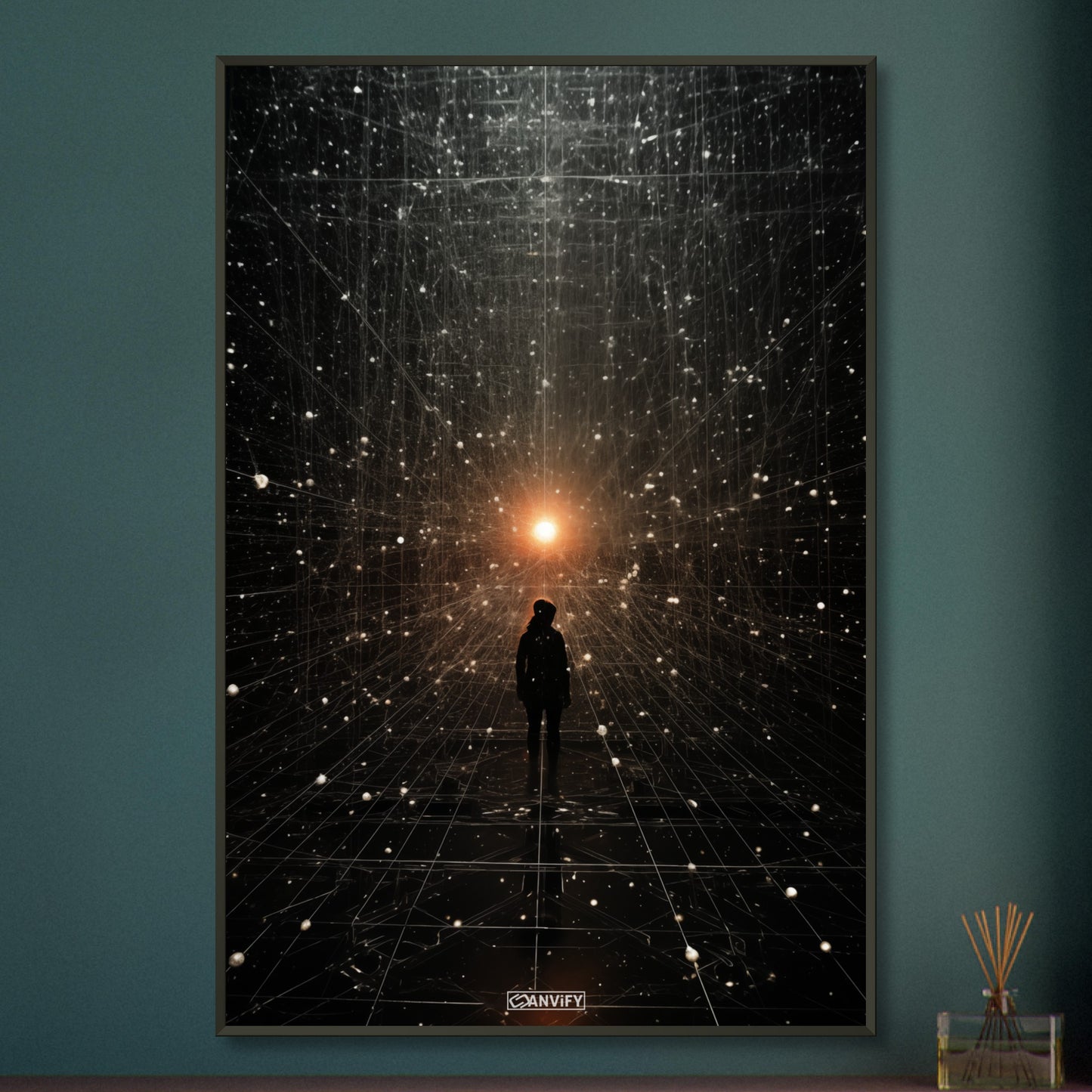 Mensch im künstlichen neuronalen Netzwerk auf einem Poster im Metallrahmen