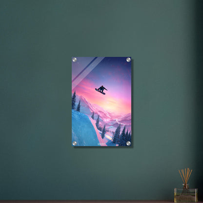 Springender Snowboarder als digitale Kunst auf einem Acrylbild