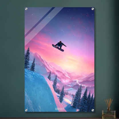 Springender Snowboarder als digitale Kunst auf einem Acrylbild