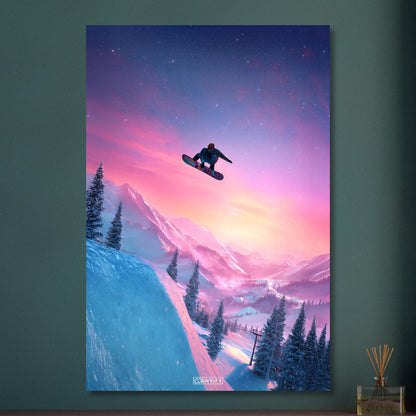 Springender Snowboarder als digitale Kunst auf Aluminium