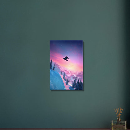Springender Snowboarder als digitale Kunst auf einer Leinwand