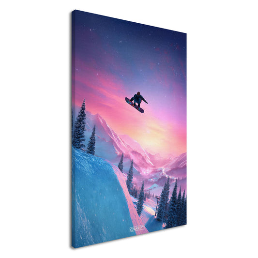 Springender Snowboarder als digitale Kunst auf einer Leinwand