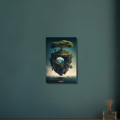 Dschungelinsel mit einem Portal und einer Kleinstadt auf einer Leinwand