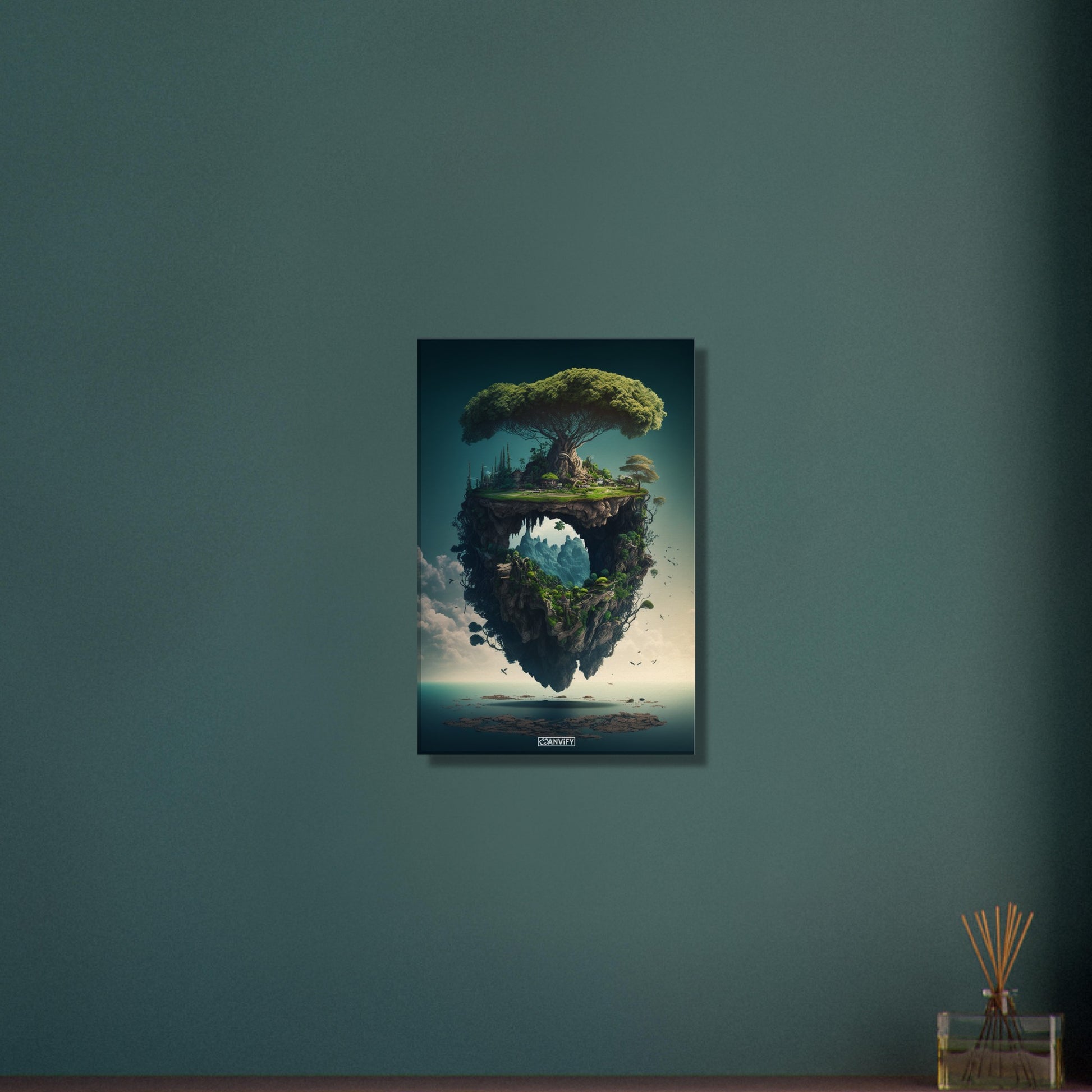 Dschungelinsel mit einem Portal auf einer Leinwand
