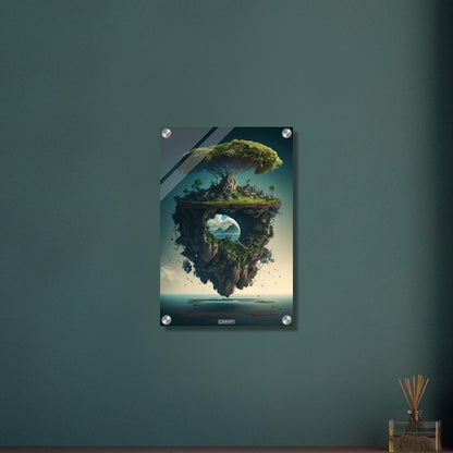 Dschungelbaum auf einer schwebenden Insel mit einem Portal auf einem Acrylbild