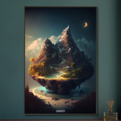 Berg mit Gletscher und einer Palmenoase auf einem Poster im Metallrahmen
