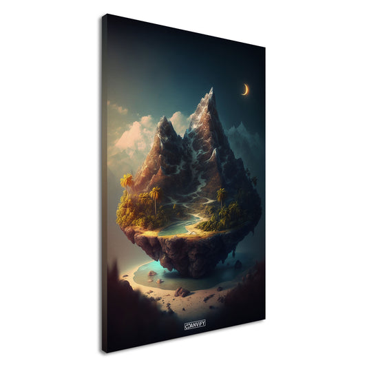 Berg mit Gletscher und einer Palmenoase auf einer Leinwand