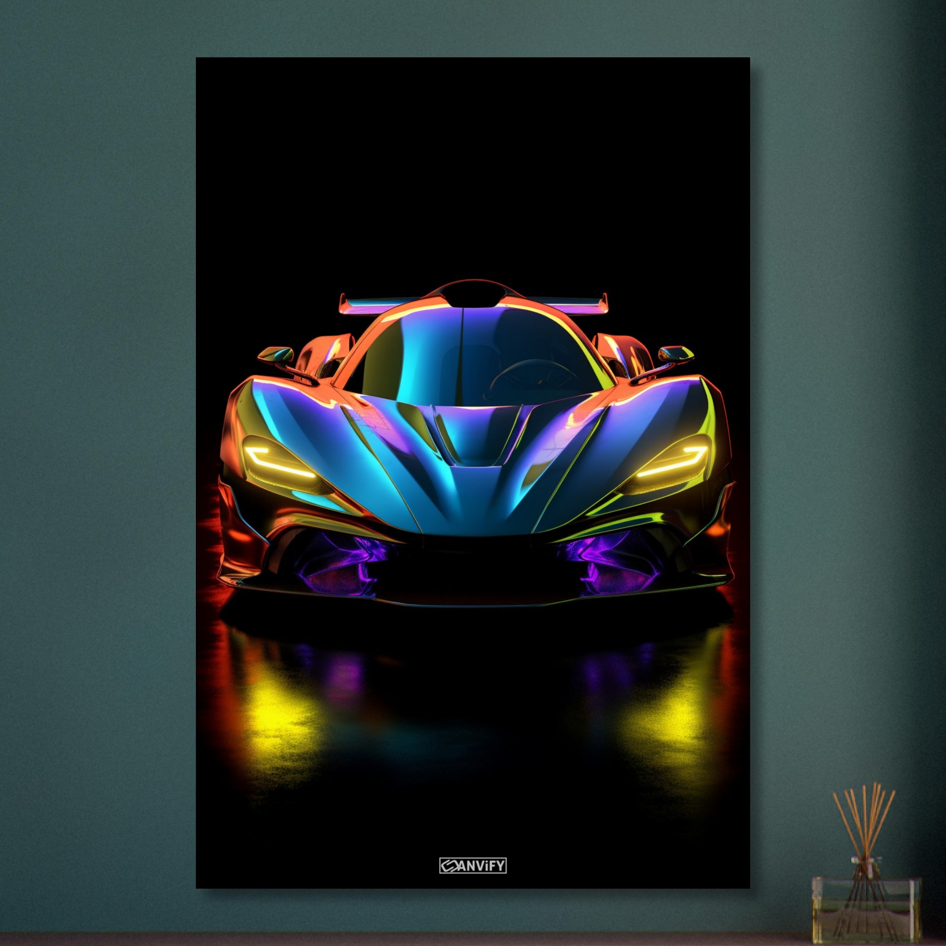 McLaren Senna in blauer Farbe und gelben Frontscheinwerfern auf Aluminium