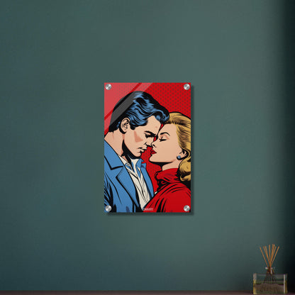 Christopher Reeve oder auch Superman genannt küsst blonde Frau im Pop Art Stil auf einem Acrylbild