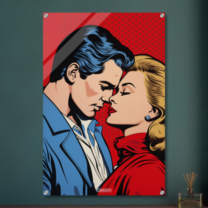 Christopher Reeve oder auch Superman genannt küsst blonde Frau im Pop Art Stil auf einem Acrylbild