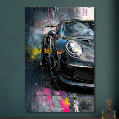 Porsche 911 in schwarzer Acrylfarbe auf Aluminium