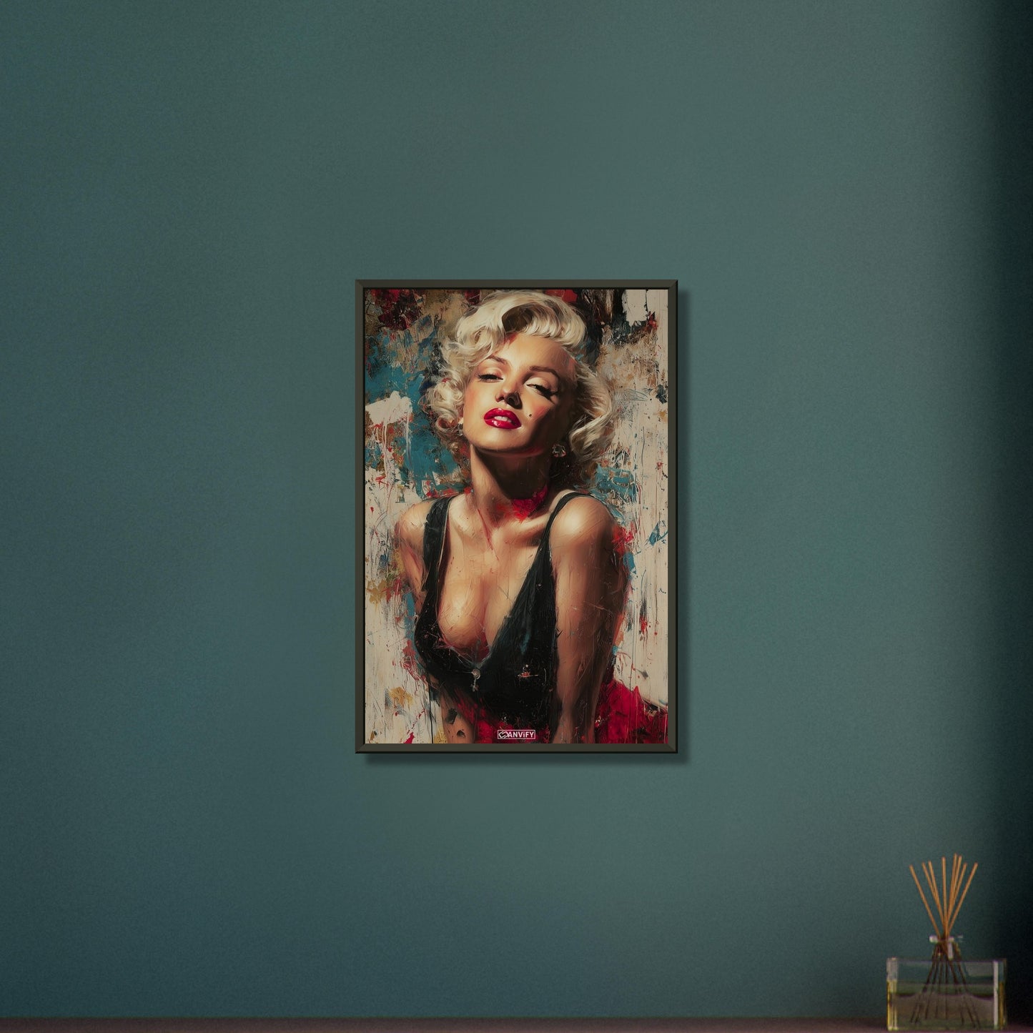 Marilyn Monroe gemalt mit Acrylfarben auf einem Poster im Metallrahmen