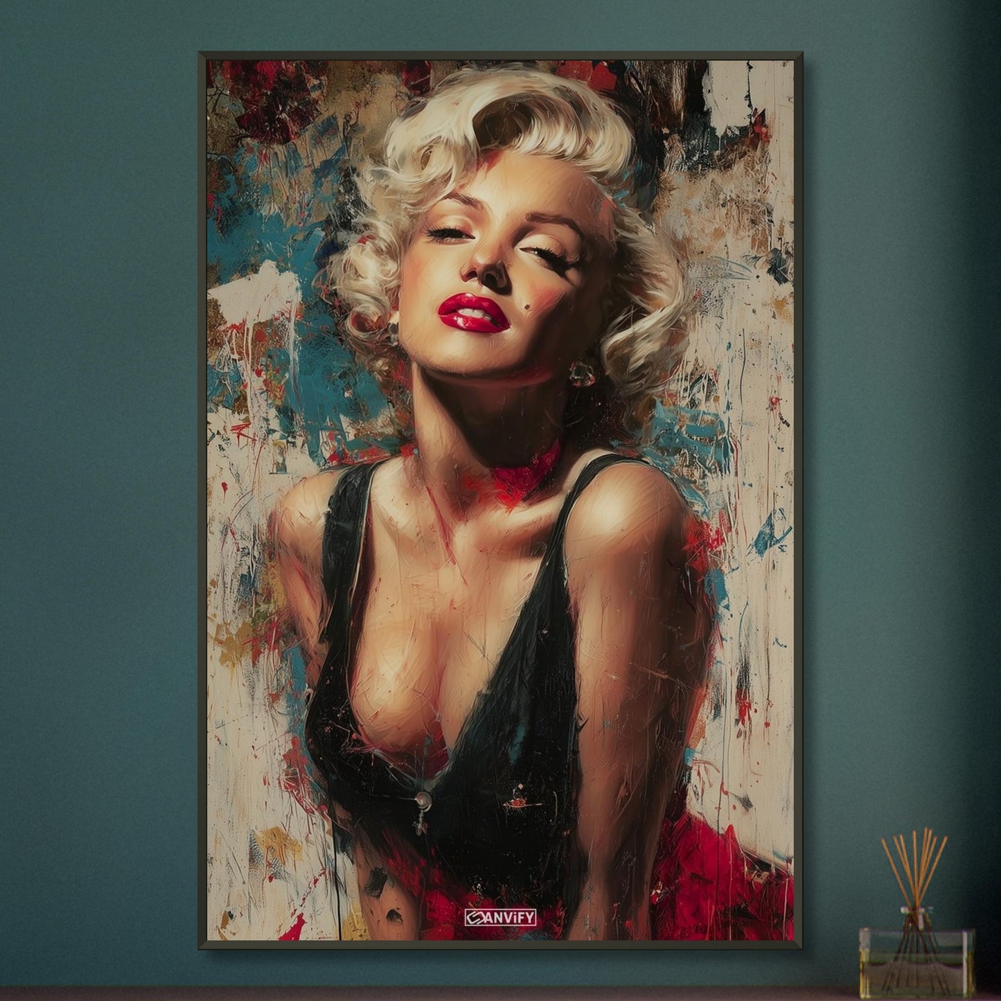 Marilyn Monroe gemalt mit Acrylfarben auf einem Poster im Metallrahmen
