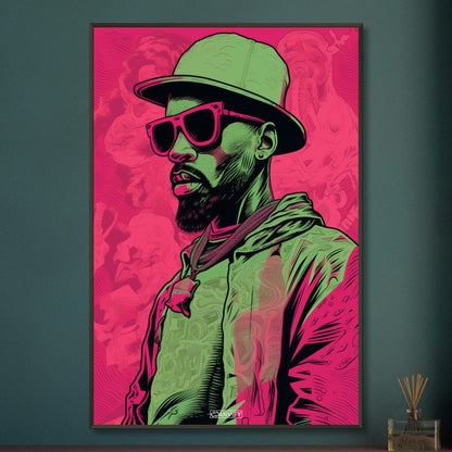 Hip Hop Künstler im Pop Art Stil auf einem Poster im Metallrahmen