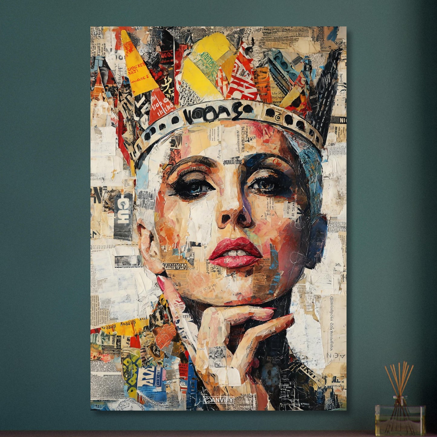 Lady Gaga mit einer Krone im Pop Art Stil auf Aluminium