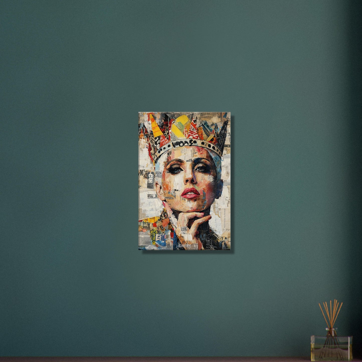 Lady Gaga mit einer Krone im Pop Art Stil auf einer Leinwand