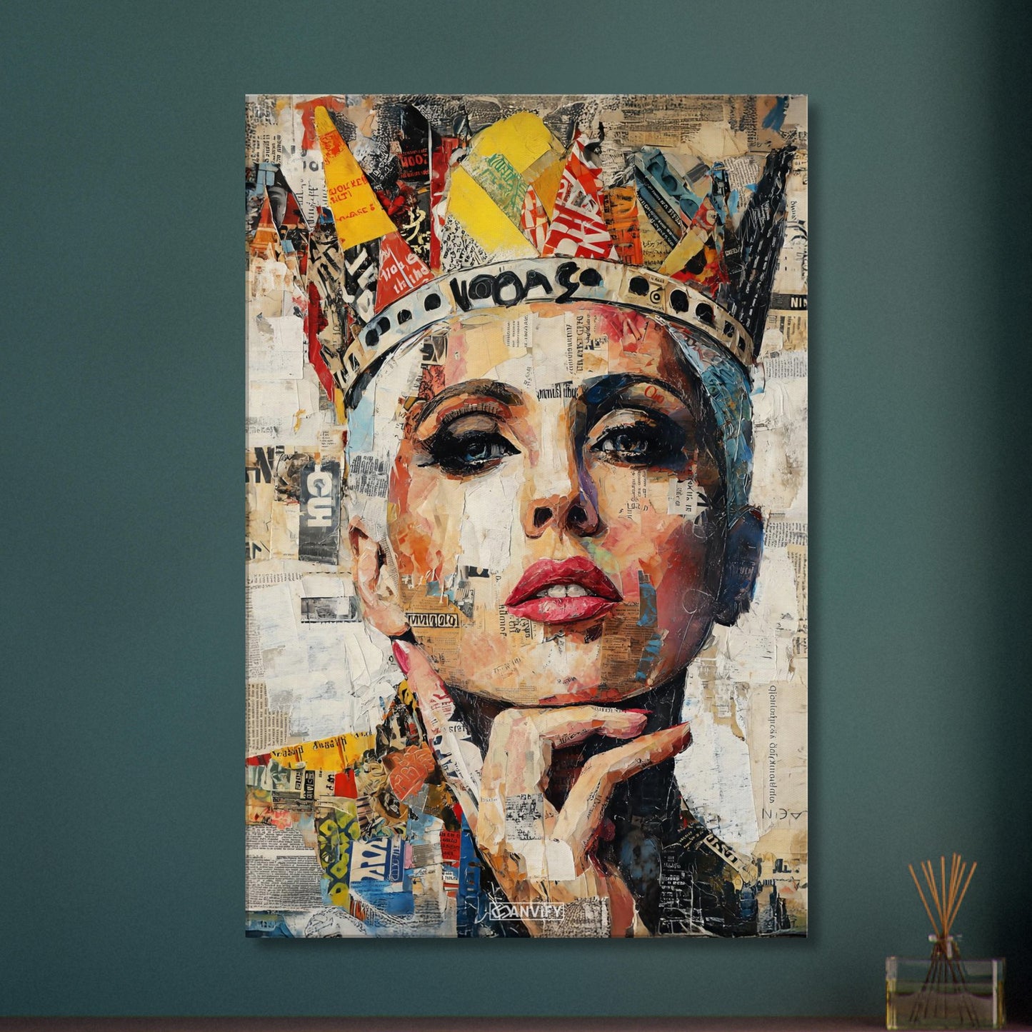 Lady Gaga mit einer Krone im Pop Art Stil auf einer Leinwand