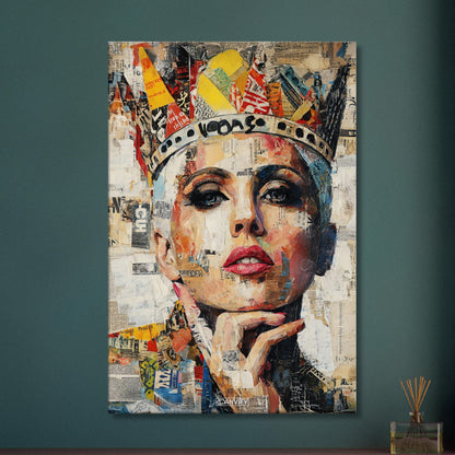 Lady Gaga mit einer Krone im Pop Art Stil auf einer Leinwand