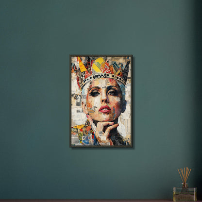 Lady Gaga mit einer Krone im Pop Art Stil auf einem Poster im Metallrahmen