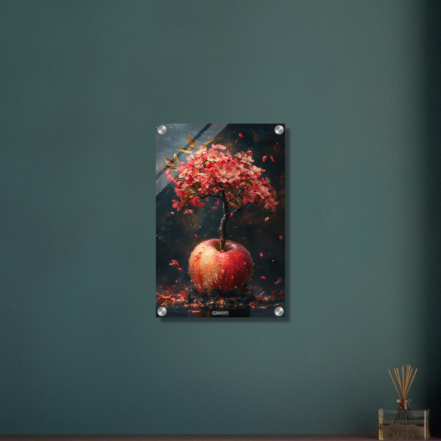 Magischer Apfelbaumsetzling auf einem Acrylbild