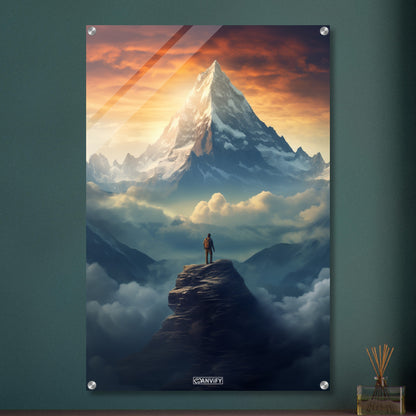 Reinhold Messner über den Wolken auf dem Himalaya malerisch dargestellt auf einem Acrylbild