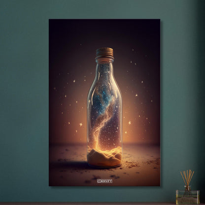 Milchstraße in der Glasflasche auf einer Leinwand