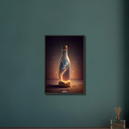 Milchstraße in der Glasflasche auf einem Poster im Metallrahmen