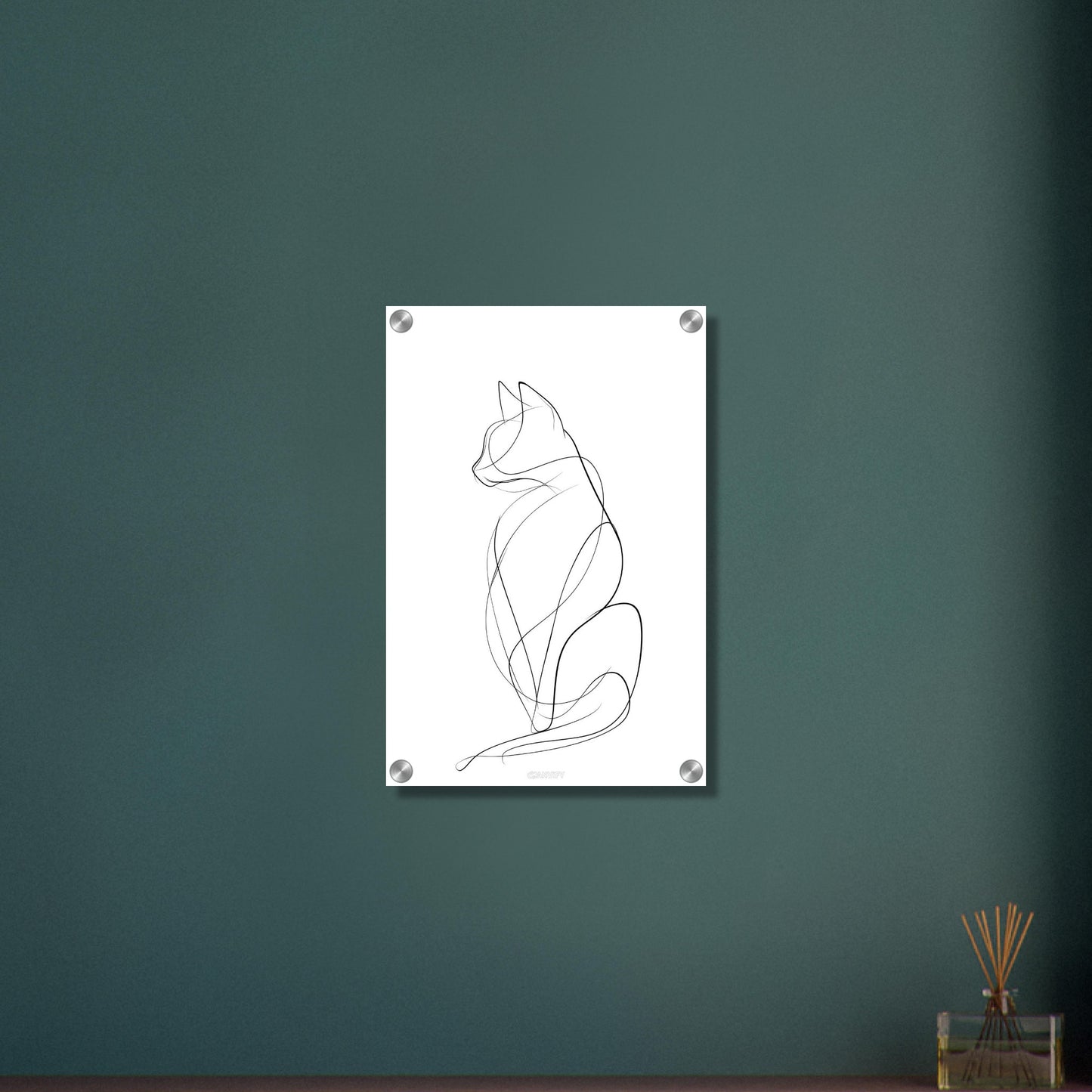 Minimalistische Katze mit einer Linie gezeichnet auf einem Acrylbild