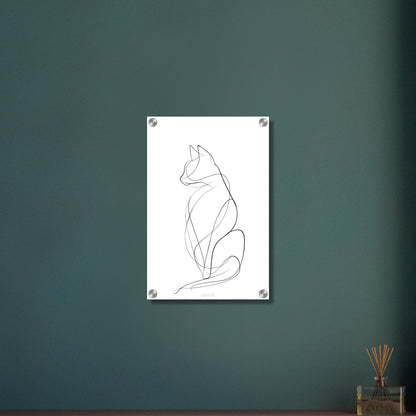 Minimalistische Katze mit einer Linie gezeichnet auf einem Acrylbild