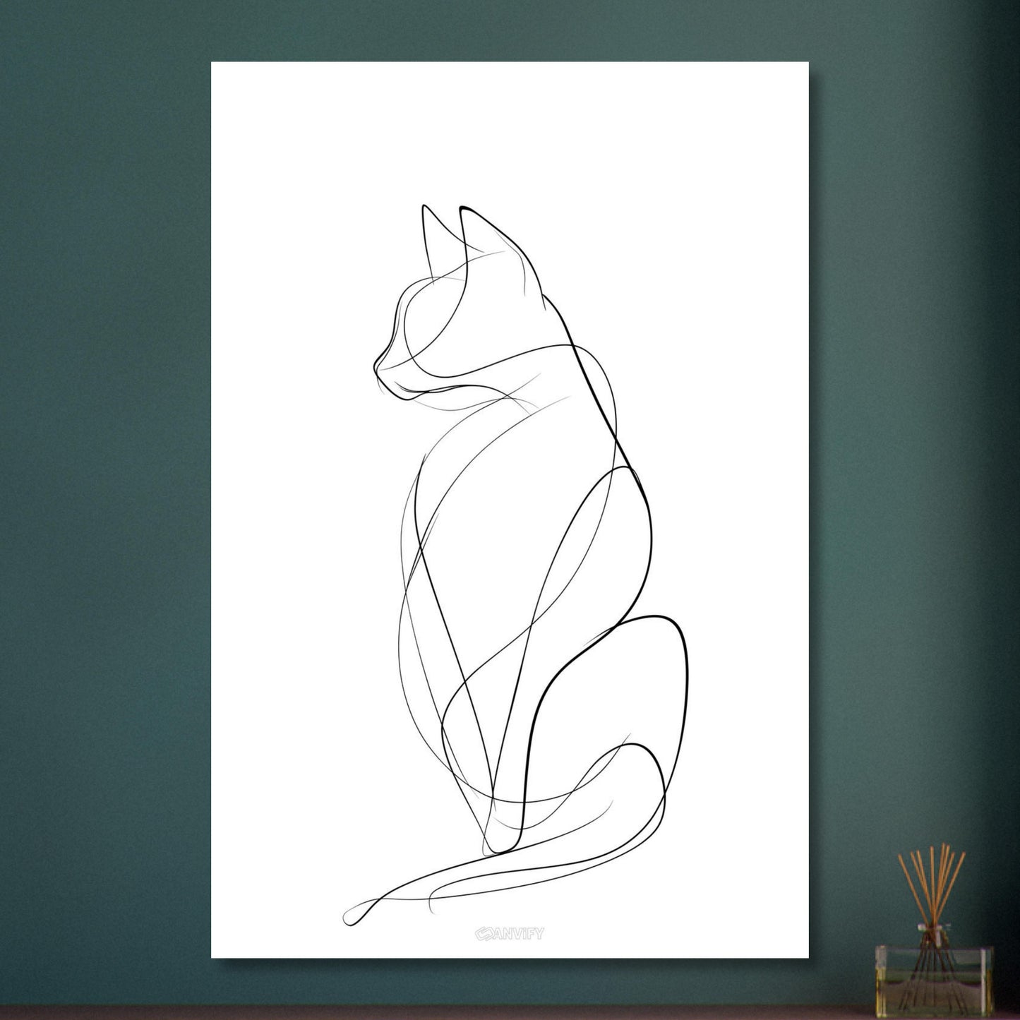 Minimalistische Katze mit einer Linie gezeichnet auf Aluminium