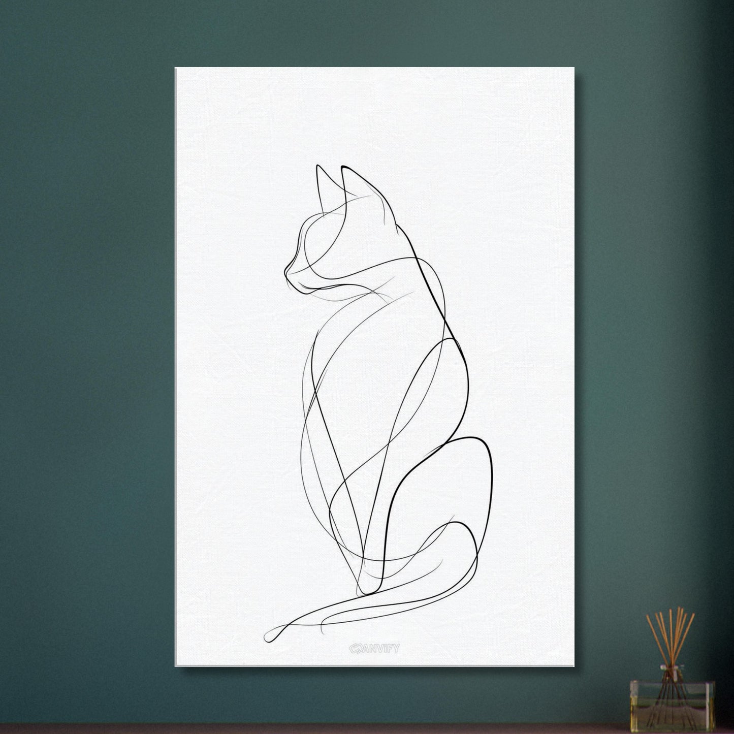 Minimalistische Katze mit einer Linie gezeichnet auf einer Leinwand