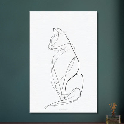 Minimalistische Katze mit einer Linie gezeichnet auf einer Leinwand