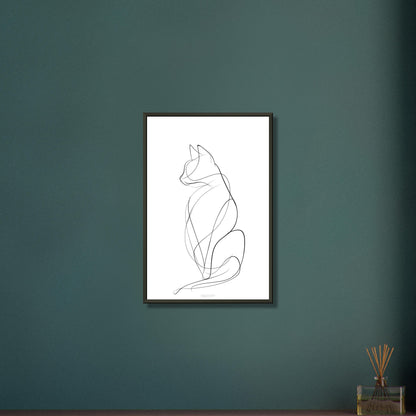 Minimalistische Katze mit einer Linie gezeichnet auf einem Poster im Metallrahmen