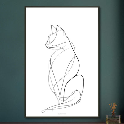 Minimalistische Katze mit einer Linie gezeichnet auf einem Poster im Metallrahmen