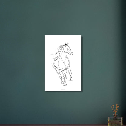 Minimalistisches Pferd mit einer Linie gezeichnet auf Aluminium