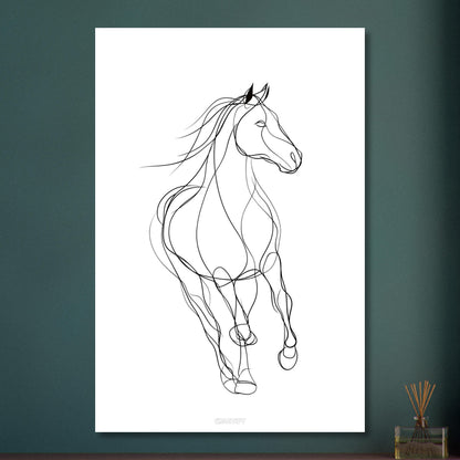 Minimalistisches Pferd mit einer Linie gezeichnet auf Aluminium