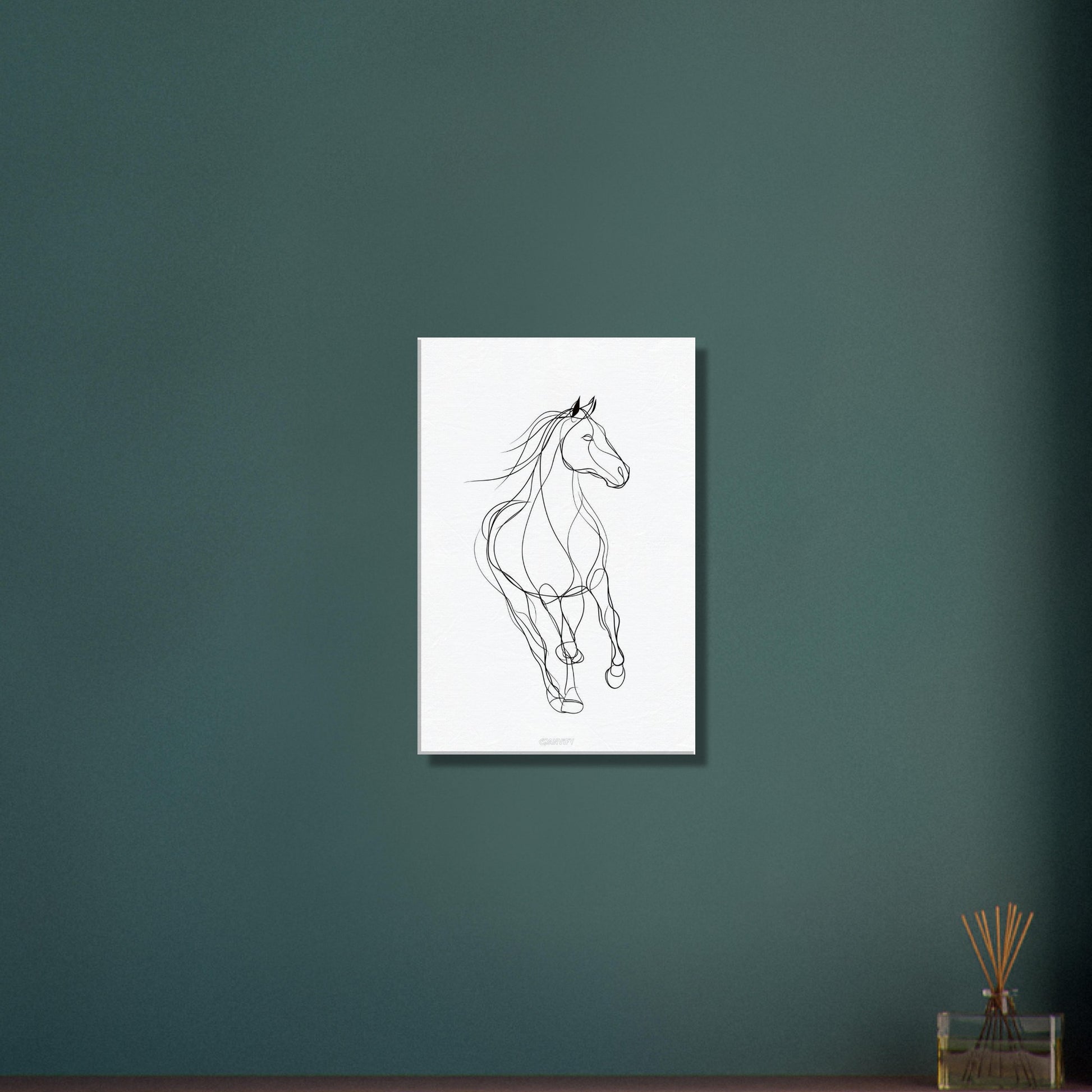 Minimalistisches Pferd mit einer Linie gezeichnet auf einer Leinwand