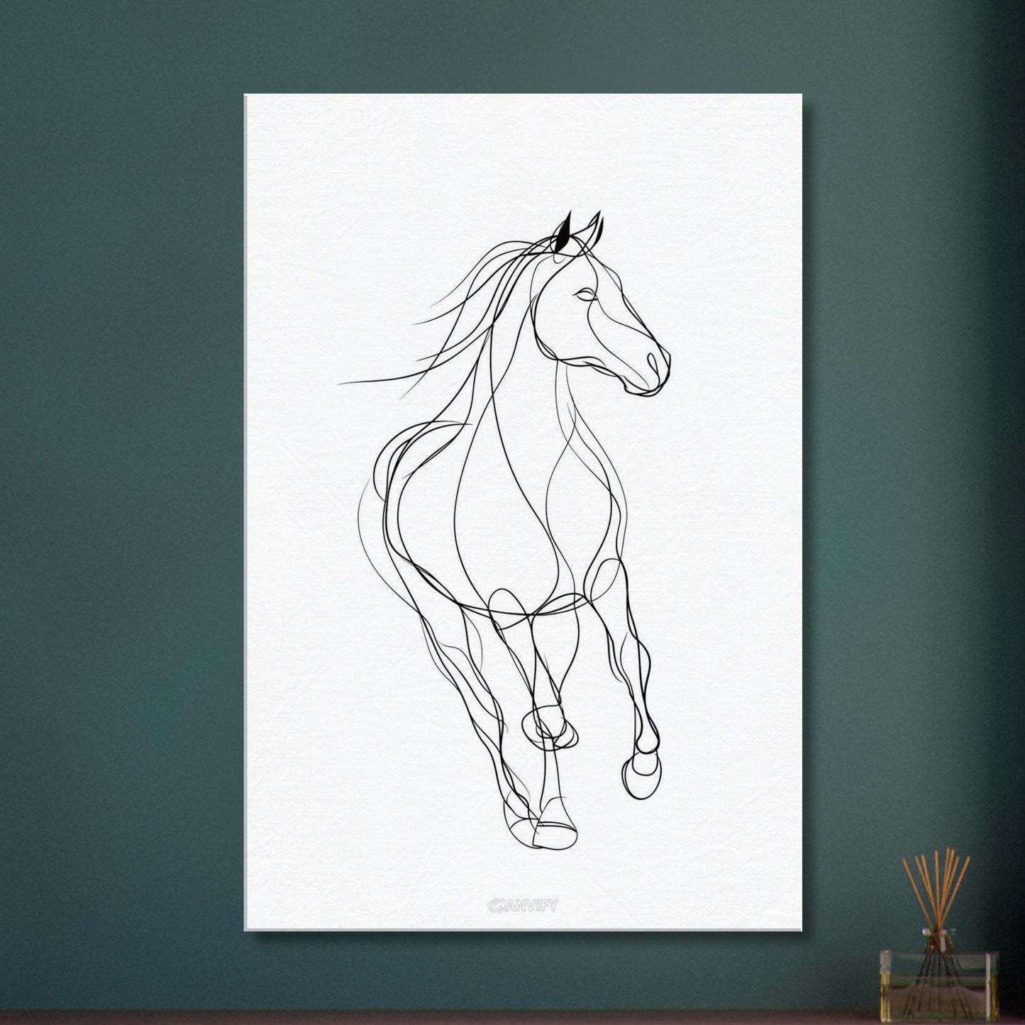 Minimalistisches Pferd mit einer Linie gezeichnet auf einer Leinwand