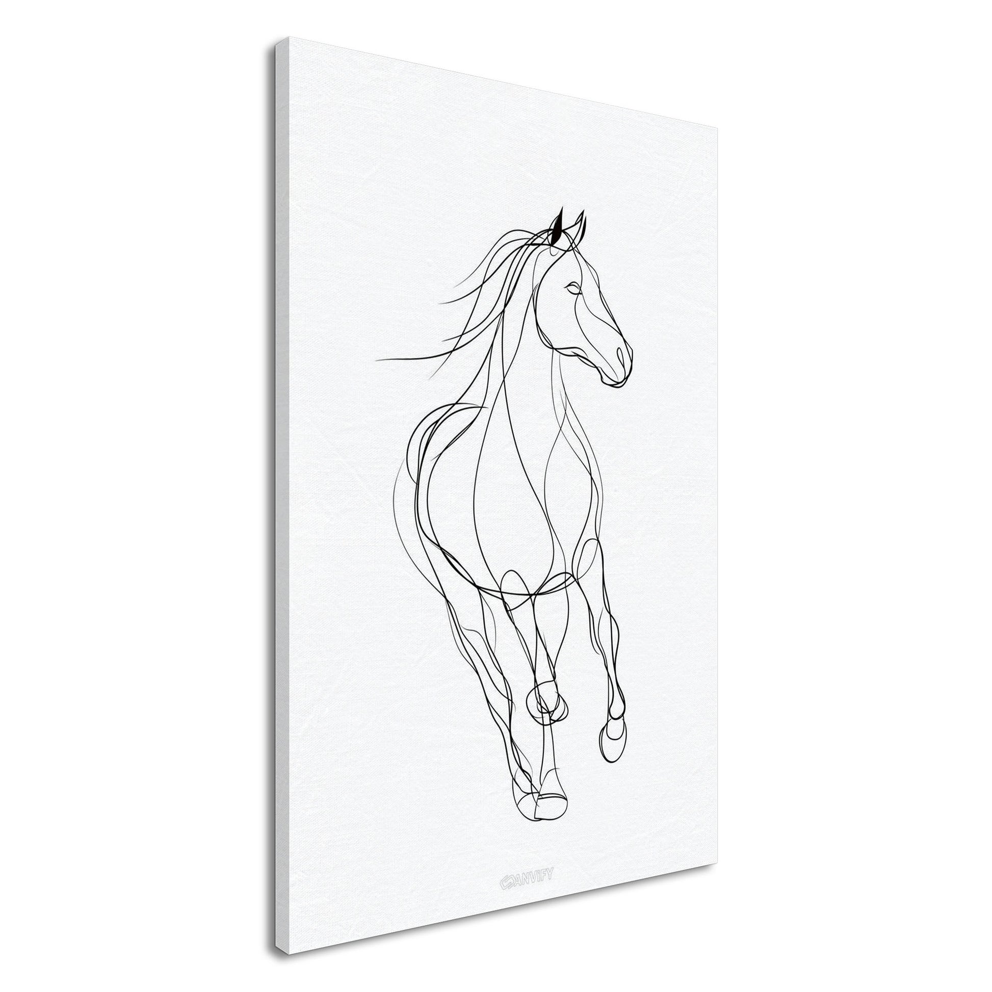 Minimalistisches Pferd mit einer Linie gezeichnet auf einer Leinwand