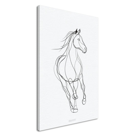 Minimalistisches Pferd mit einer Linie gezeichnet auf einer Leinwand